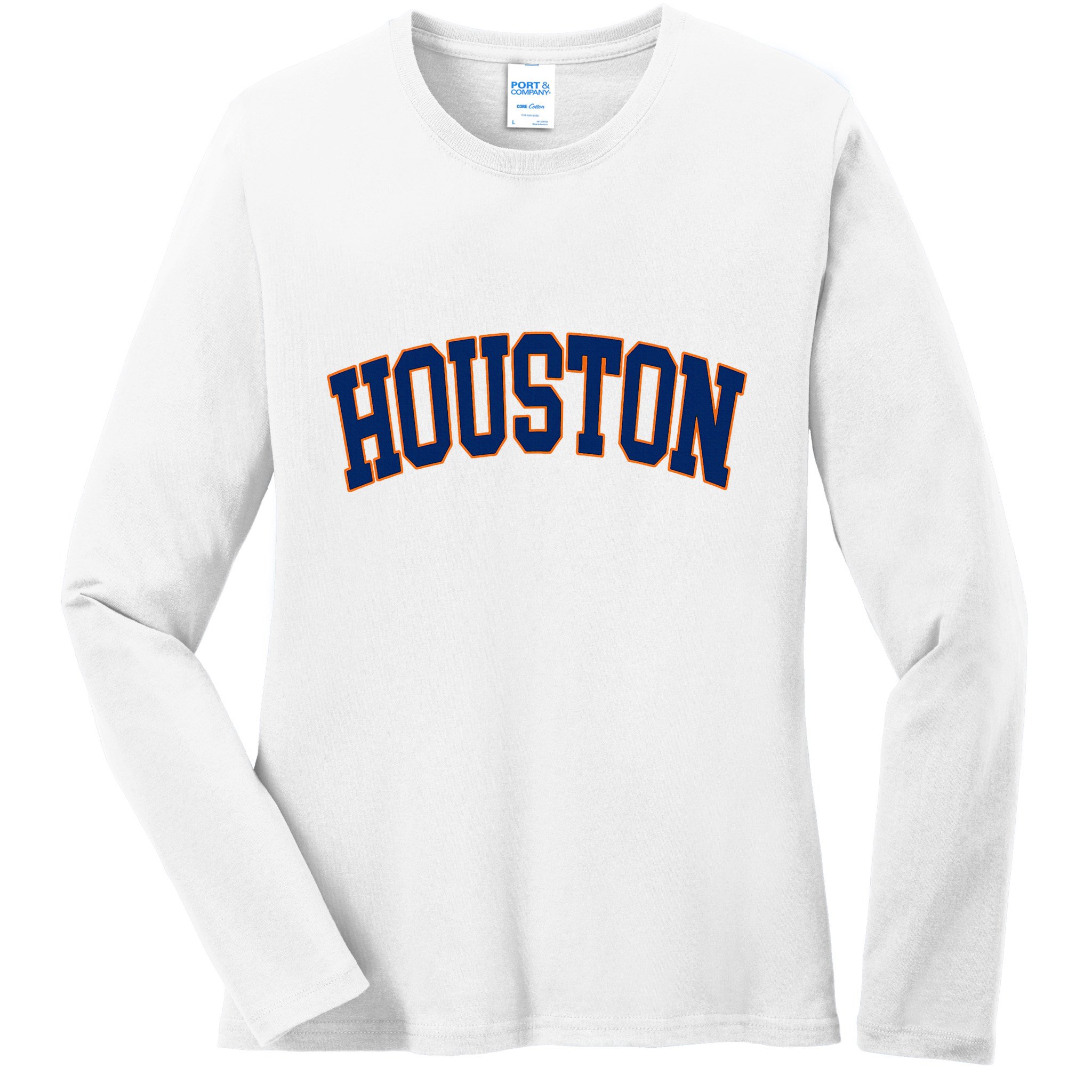 Houston Vintage Blue Orange Ladies Long Sleeve Shirt