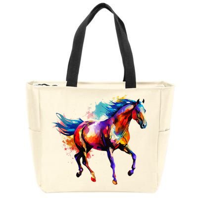 Horse Vivid Colors Riding Horse Horseback Horse Zip Tote Bag