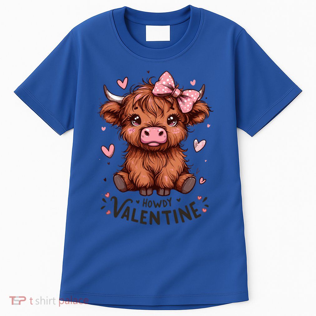 Howdy Valentine Cute Highland Cow Graphic Cow Lover Gift Tall T-Shirt
