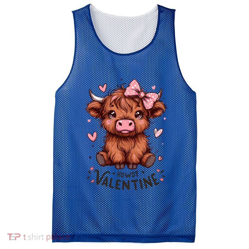 Howdy Valentine Cute Highland Cow Graphic Cow Lover Gift Mesh Reversible Basketball Jersey Tank