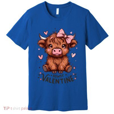 Howdy Valentine Cute Highland Cow Graphic Cow Lover Gift Premium T-Shirt
