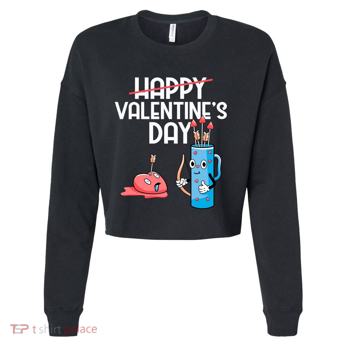 Happy Valentines Day Cute Gift Funny Cupid Bow And Arrow Heart Gift Cropped Pullover Crew