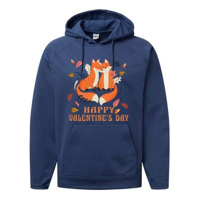 Happy Valentine's Day Love Fox Gift Performance Fleece Hoodie