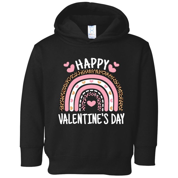 Happy Valentines Day Leopard Rainbow Toddler Hoodie