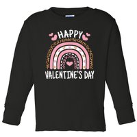 Happy Valentines Day Leopard Rainbow Toddler Long Sleeve Shirt