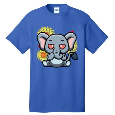 Happy Valentine's Day Elephant Sunflower Heart Valentine Cool Gift Tall T-Shirt