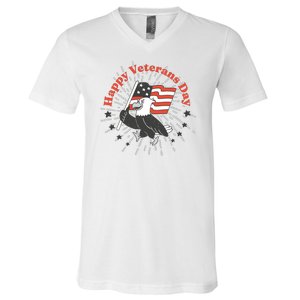 Happy Veterans Day Eagle V-Neck T-Shirt