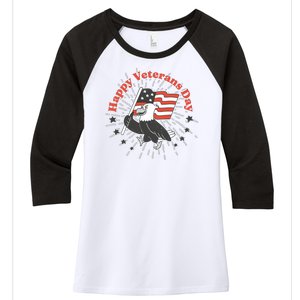 Happy Veterans Day Eagle Women's Tri-Blend 3/4-Sleeve Raglan Shirt