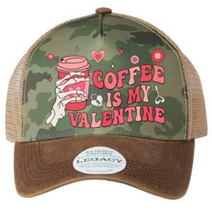 Happy Valentines Day Coffee Is My Valentines Groovy Skull Funny Gift Legacy Tie Dye Trucker Hat