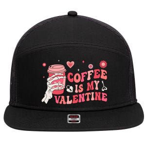 Happy Valentines Day Coffee Is My Valentines Groovy Skull Funny Gift 7 Panel Mesh Trucker Snapback Hat