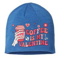 Happy Valentines Day Coffee Is My Valentines Groovy Skull Funny Gift Sustainable Beanie