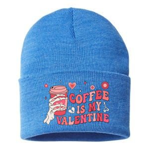 Happy Valentines Day Coffee Is My Valentines Groovy Skull Funny Gift Sustainable Knit Beanie