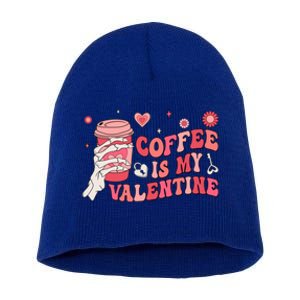 Happy Valentines Day Coffee Is My Valentines Groovy Skull Funny Gift Short Acrylic Beanie