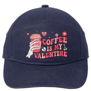 Happy Valentines Day Coffee Is My Valentines Groovy Skull Funny Gift 7-Panel Snapback Hat