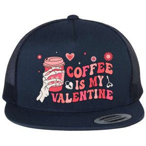 Happy Valentines Day Coffee Is My Valentines Groovy Skull Funny Gift Flat Bill Trucker Hat