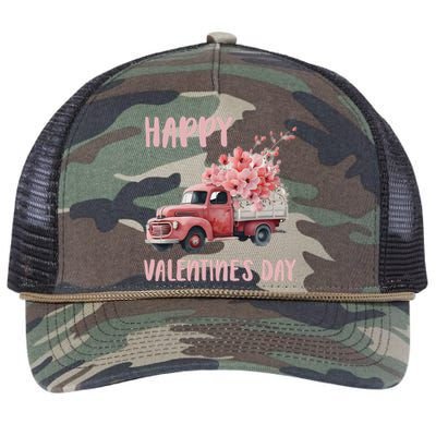 Happy Valentine's Day Flower Truck Friend Friend Cute Gift Retro Rope Trucker Hat Cap