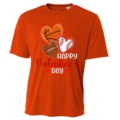 Happy Valentines Day Basketball Baseball Football  Cooling Performance Crew T-Shirt