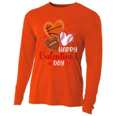 Happy Valentines Day Basketball Baseball Football  Cooling Performance Long Sleeve Crew