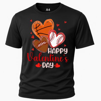Happy Valentines Day Basketball Baseball Football  Cooling Performance Crew T-Shirt