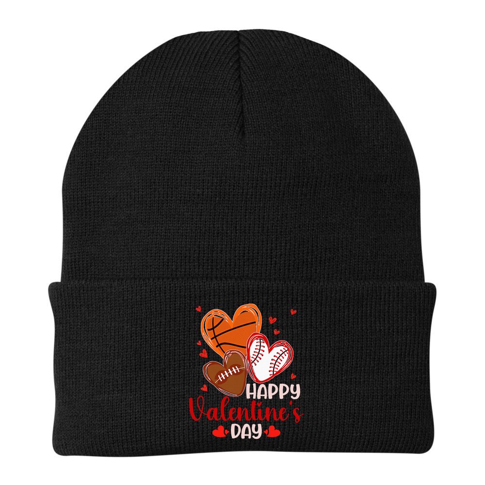 Happy Valentines Day Basketball Baseball Football  Beanie