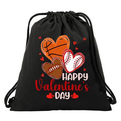 Happy Valentines Day Basketball Baseball Football  Drawstring Bag