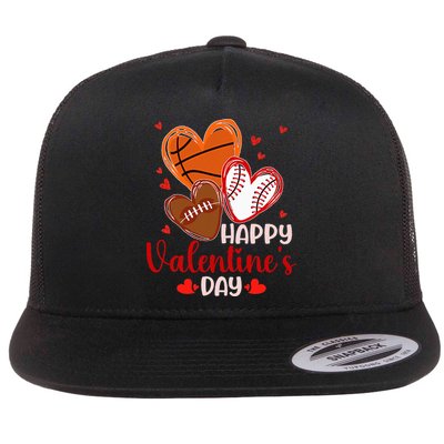 Happy Valentines Day Basketball Baseball Football  Flat Bill Trucker Hat
