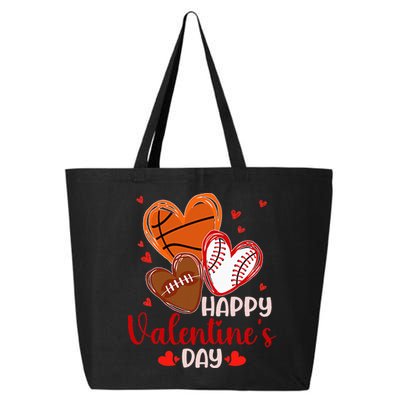 Happy Valentines Day Basketball Baseball Football  25L Jumbo Tote