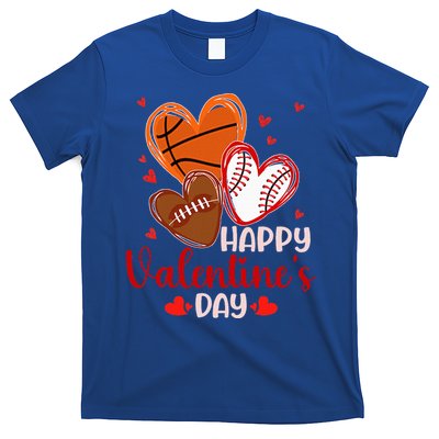 Happy Valentines Day Basketball Baseball Football  T-Shirt