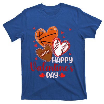 Happy Valentines Day Basketball Baseball Football  T-Shirt