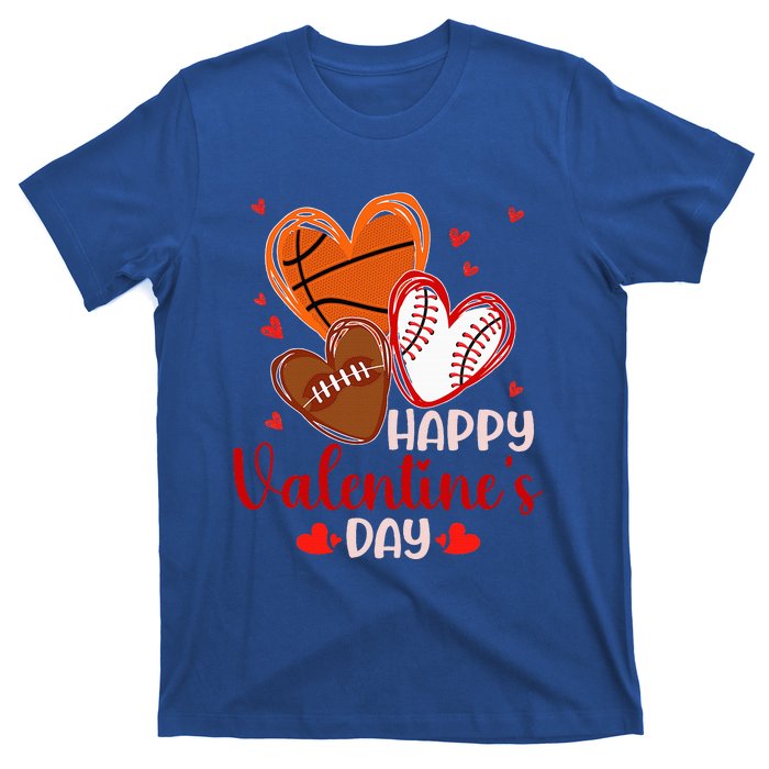 Happy Valentines Day Basketball Baseball Football  T-Shirt