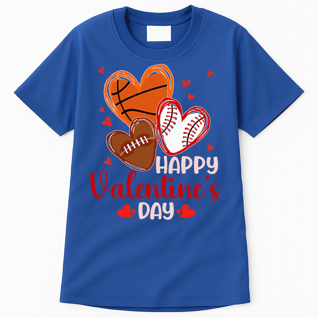 Happy Valentines Day Basketball Baseball Football  Tall T-Shirt