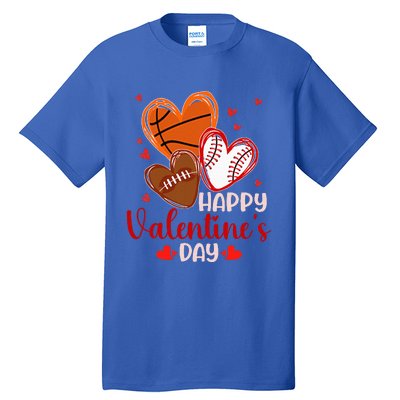 Happy Valentines Day Basketball Baseball Football  Tall T-Shirt