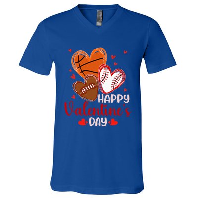 Happy Valentines Day Basketball Baseball Football  V-Neck T-Shirt