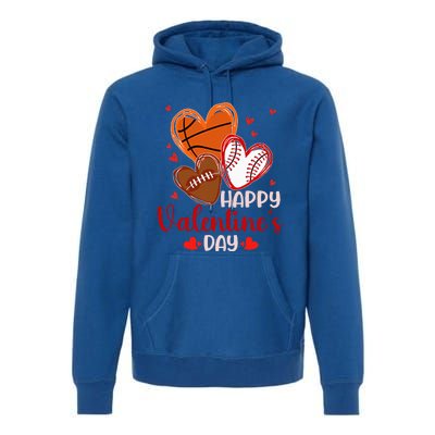 Happy Valentines Day Basketball Baseball Football  Premium Hoodie