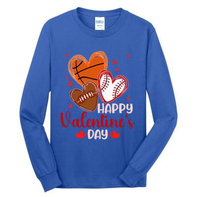 Happy Valentines Day Basketball Baseball Football  Tall Long Sleeve T-Shirt