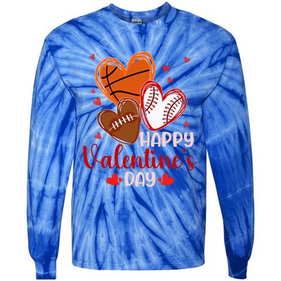 Happy Valentines Day Basketball Baseball Football  Tie-Dye Long Sleeve Shirt