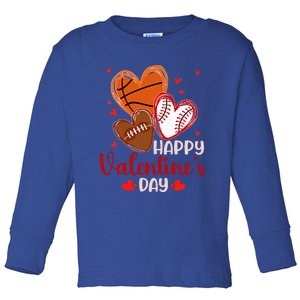 Happy Valentines Day Basketball Baseball Football  Toddler Long Sleeve Shirt