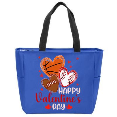 Happy Valentines Day Basketball Baseball Football  Zip Tote Bag