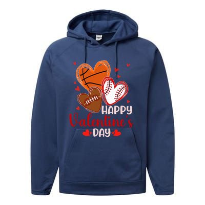 Happy Valentines Day Basketball Baseball Football  Performance Fleece Hoodie