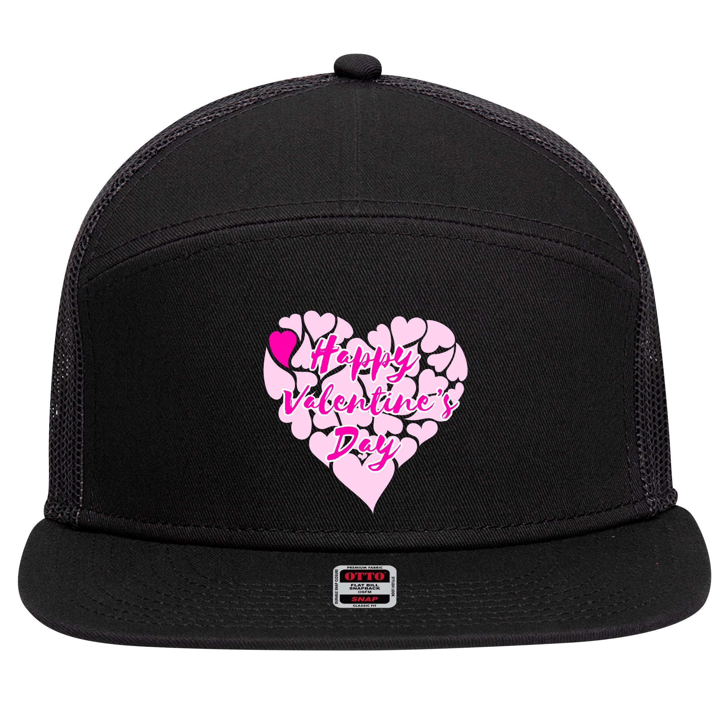 Happy Valentine's Day Heart Shape Logo 7 Panel Mesh Trucker Snapback Hat