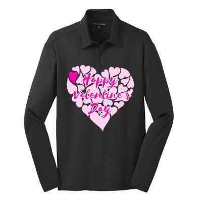 Happy Valentine's Day Heart Shape Logo Silk Touch Performance Long Sleeve Polo