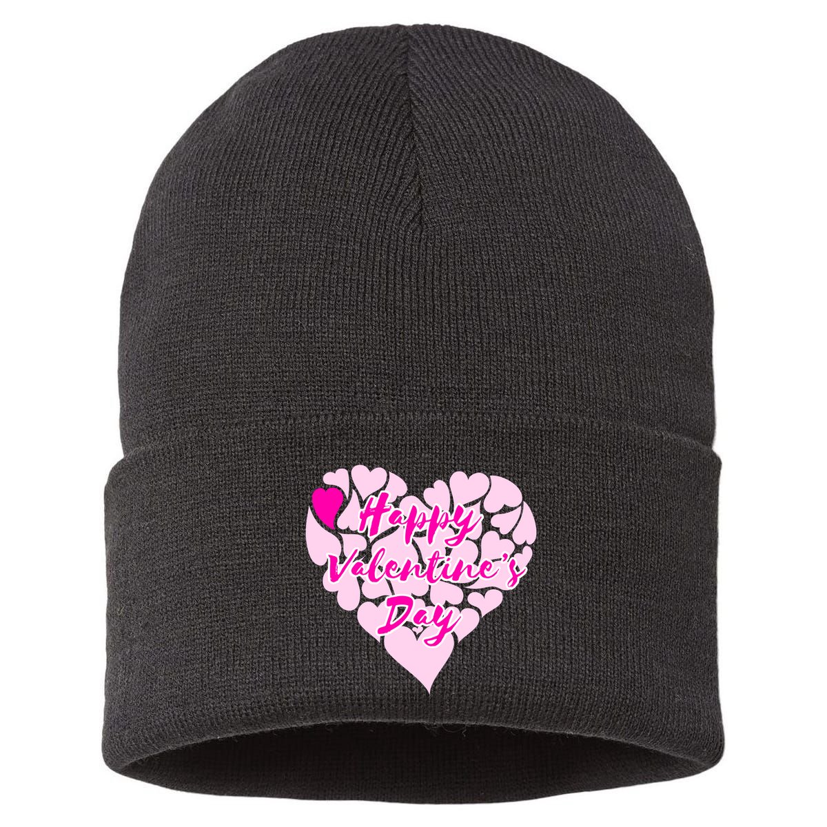 Happy Valentine's Day Heart Shape Logo Sustainable Knit Beanie