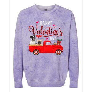 Happy Valentine's Day Funny Plaid Red Truck French Bulldog Funny Gift Colorblast Crewneck Sweatshirt