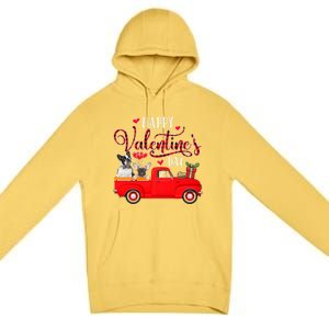 Happy Valentine's Day Funny Plaid Red Truck French Bulldog Funny Gift Premium Pullover Hoodie