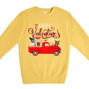 Happy Valentine's Day Funny Plaid Red Truck French Bulldog Funny Gift Premium Crewneck Sweatshirt