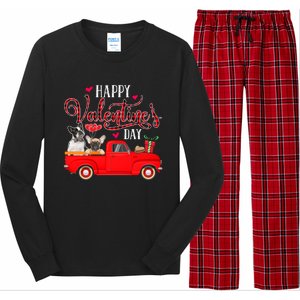 Happy Valentine's Day Funny Plaid Red Truck French Bulldog Funny Gift Long Sleeve Pajama Set