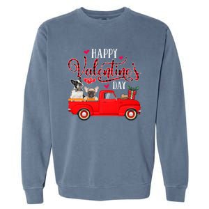 Happy Valentine's Day Funny Plaid Red Truck French Bulldog Funny Gift Garment-Dyed Sweatshirt