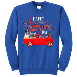 Happy Valentine's Day Funny Plaid Red Truck French Bulldog Funny Gift Sweatshirt