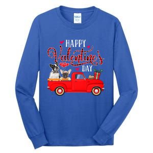 Happy Valentine's Day Funny Plaid Red Truck French Bulldog Funny Gift Tall Long Sleeve T-Shirt