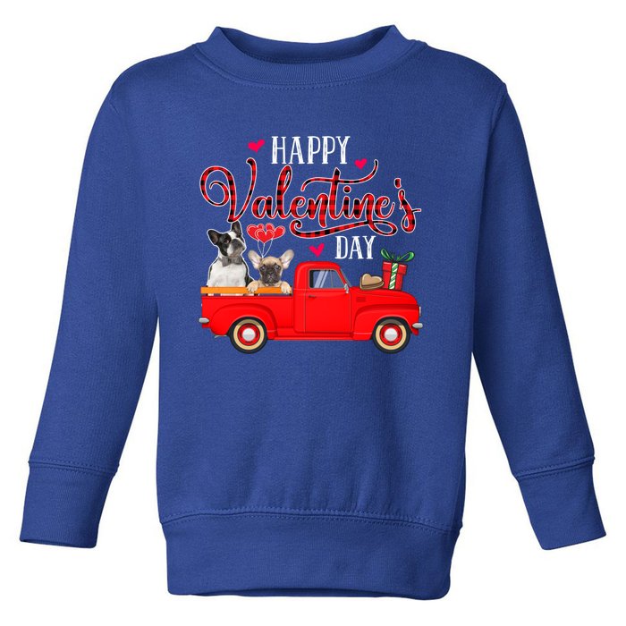 Happy Valentine's Day Funny Plaid Red Truck French Bulldog Funny Gift Toddler Sweatshirt